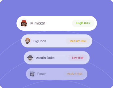 Creator risk assessment profiles with risk level badges