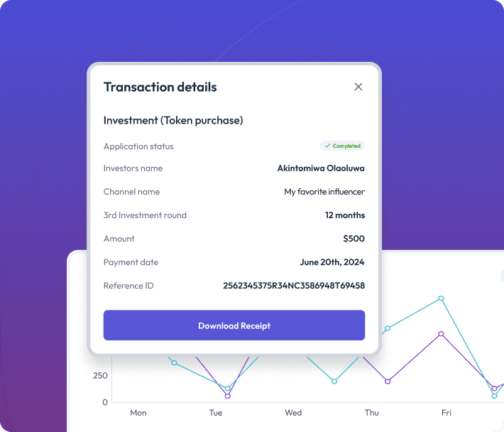 Clockvest transaction details and portfolio performance chart